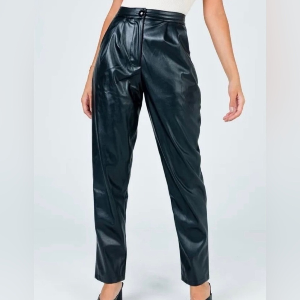 Princess Polly Love Club Black Faux Leather Vegan Straight Leg Pants Size 8